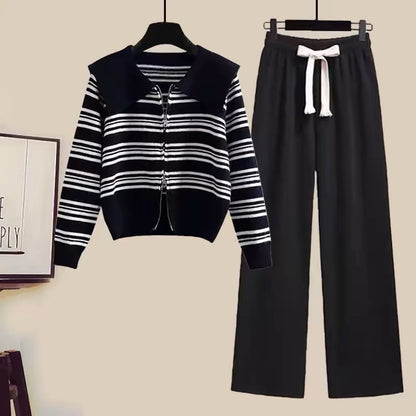 Women's knitted jacket with zipper and wide pants Chic and Style