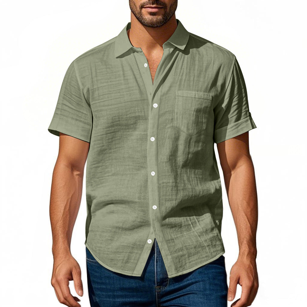 Chemise en lin à manches courtes pour hommes avec design structuré et poche poitrine pratique Chic und Stil