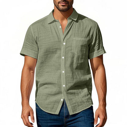 Chemise en lin à manches courtes pour hommes avec design structuré et poche poitrine pratique Chic und Stil