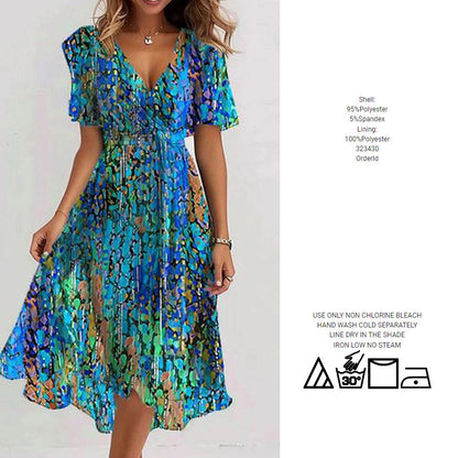Dames Robe Maxi Élégante en A avec Manches Courtes Chic und Stil