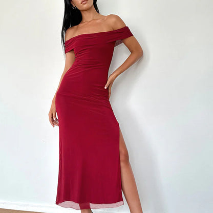 Robe maxi de soirée à volants pour femmes off-shoulder Chic und Stil