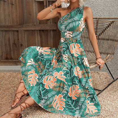 Robe maxi pour femme avec coupe asymétrique et motif tropical Chic und Stil
