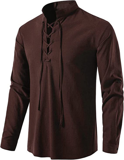 Chemise homme à manches longues avec détail de laçage moderne et col montant décontracté Chic und Stil