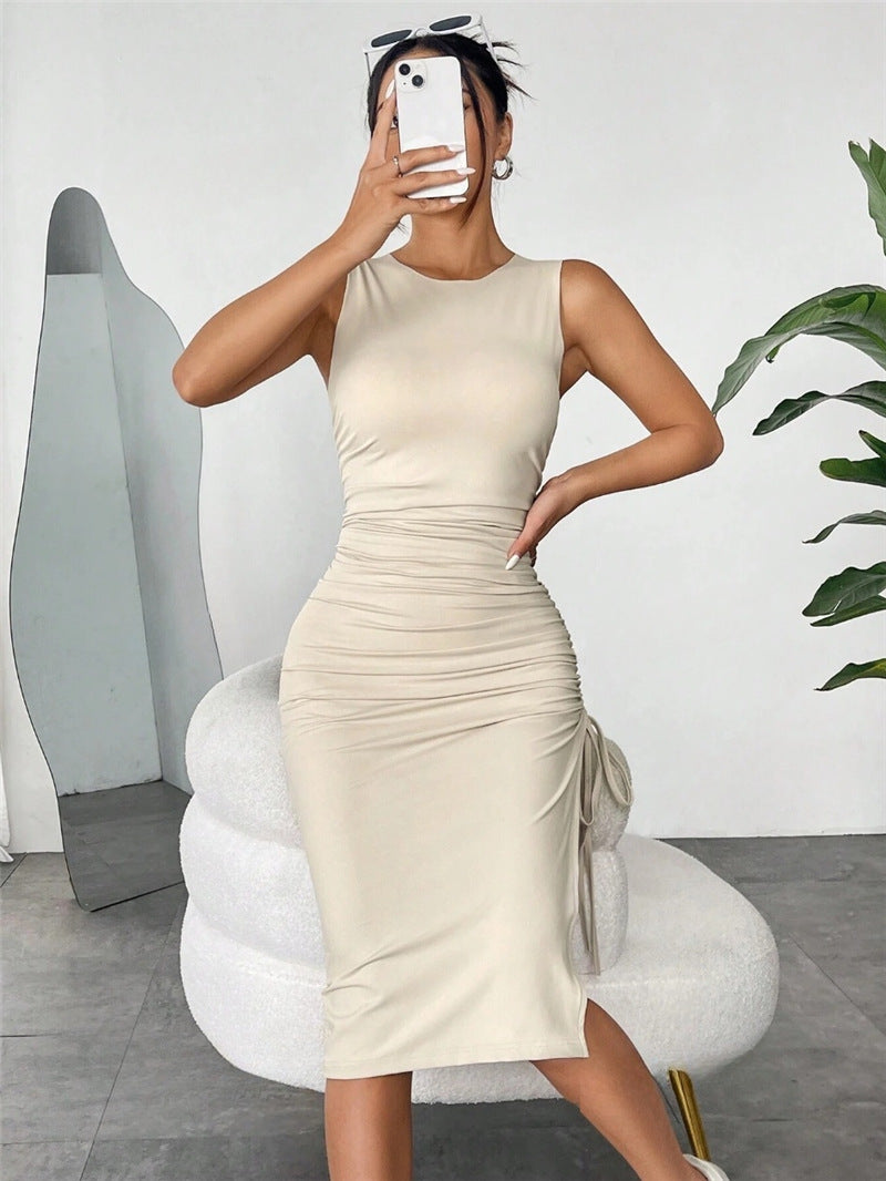Robe midi ajustée pour femmes avec effet froncé décoratif et lacets latéraux Chic und Stil