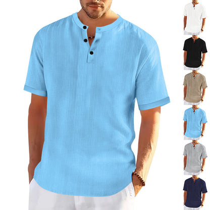 T-shirt Henley à manches courtes pour hommes avec design texturé et boutons tendance Chic und Stil