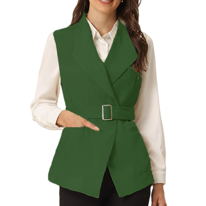 Women elegant fitted vest with beautiful belt accent Chic and Style