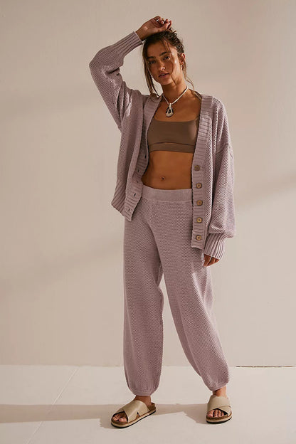 Dames Ensemble de loungewear en tricot décontracté avec haut ample et pantalons confortables Chic und Stil