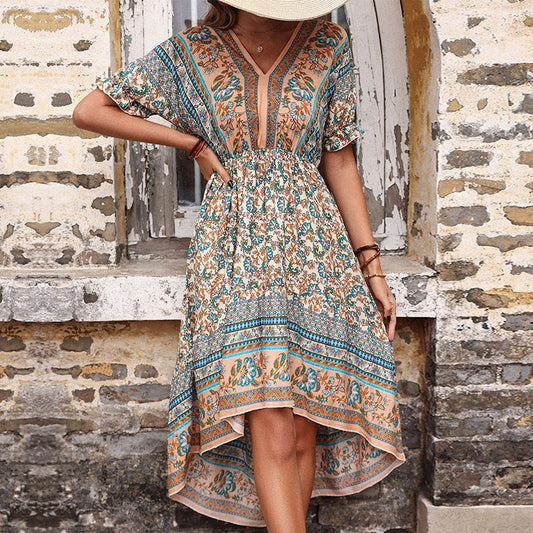 Robe maxi à imprimé floral à volants pour femme High-Low Chic und Stil
