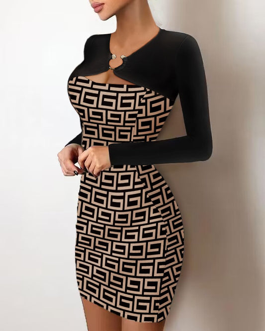 Robe cocktail pour femmes avec des manches contrastées et un imprimé artistique Chic und Stil
