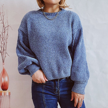Pull femme en grosse maille avec un motif de côtes romantique et des manches larges Chic und Stil