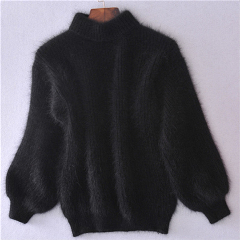 Pull en mohair pour femmes avec col roulé, manches bouffantes et design texturé Chic und Stil