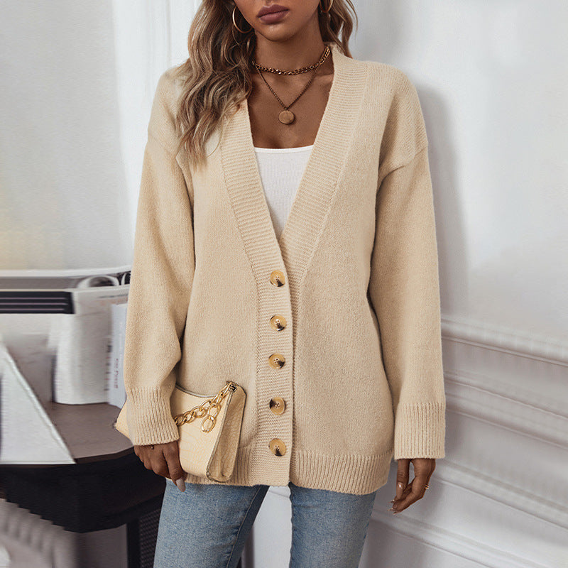 Dames confortable cardigan avec détails de boutons et décolleté en V profond Chic und Stil