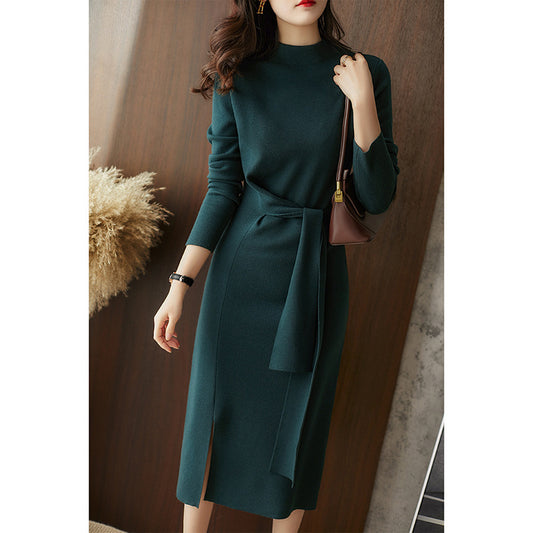 Robe midi élégante à manches longues pour femmes avec ceinture Chic und Stil