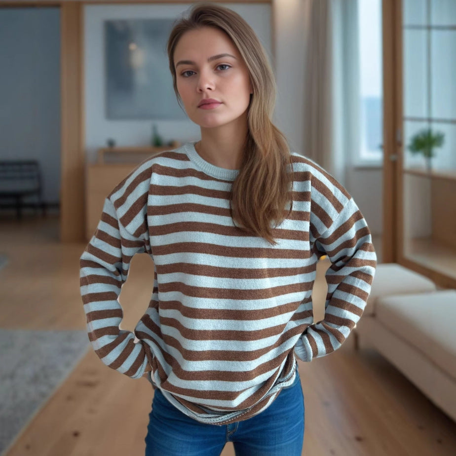 Pull over-size décontracté pour femmes avec de larges rayures Chic und Stil