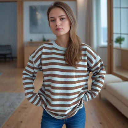 Pull over-size décontracté pour femmes avec de larges rayures Chic und Stil
