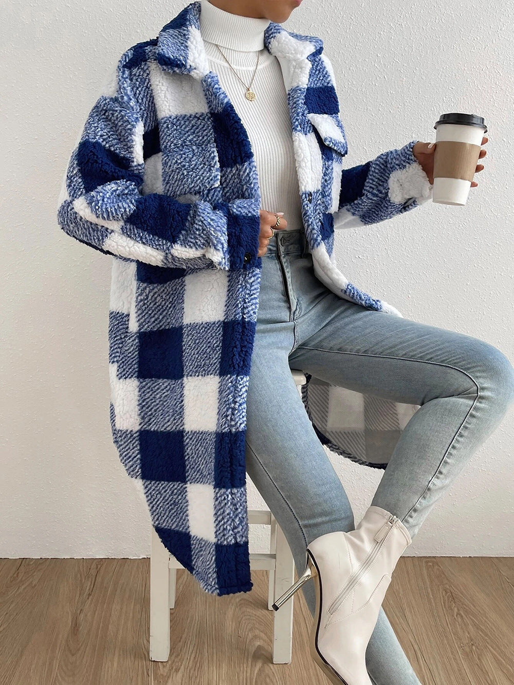 Plaid fabric coat for ladies with soft lining and button placket Chic and Style