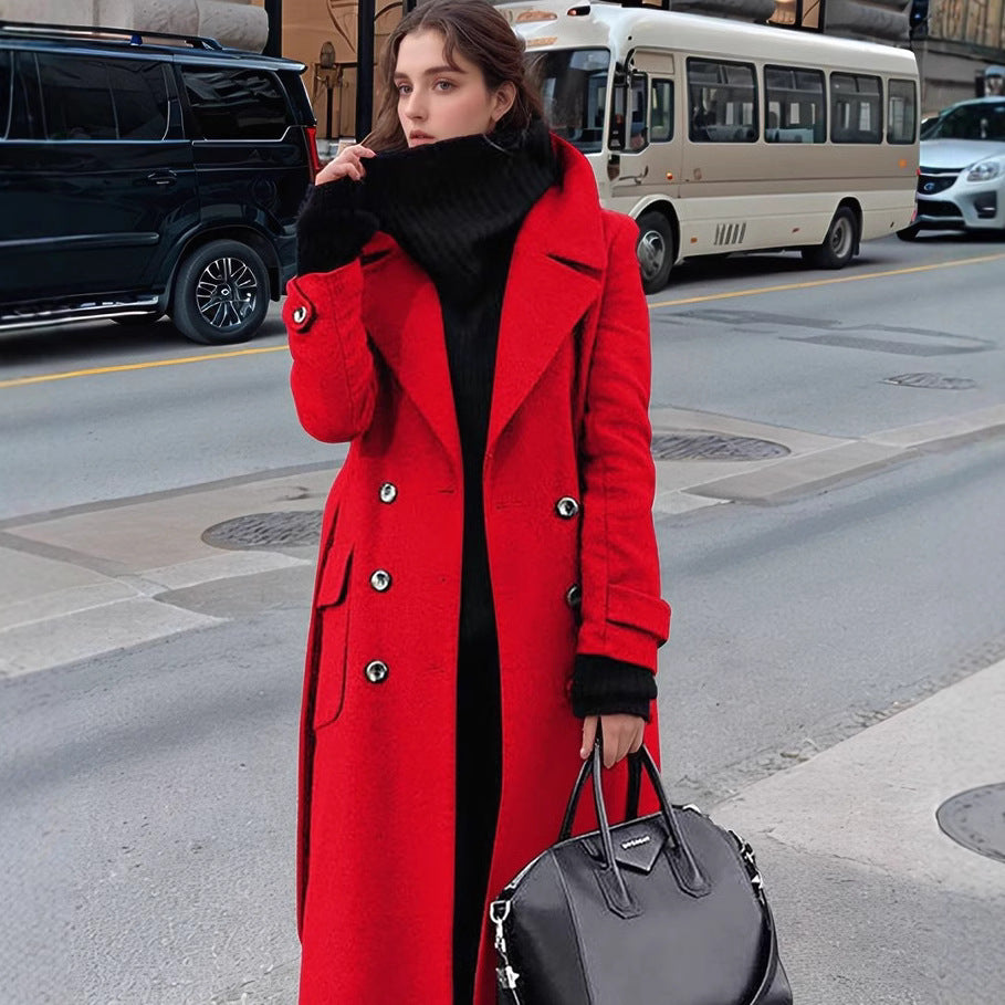 Ladies Classic Double-Breasted Wool Coat Chic and Style
