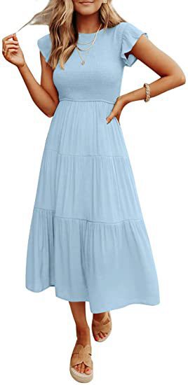 Robe midi pour femmes avec détails froncés et volant attrayant Chic und Stil