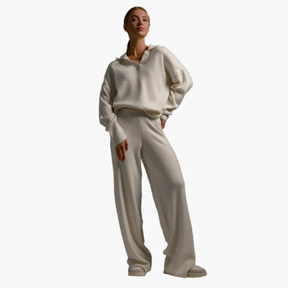 Chic und Stil | Loungewear set - Oversized sweater with collar and wide pants - Perfect for home and leisure