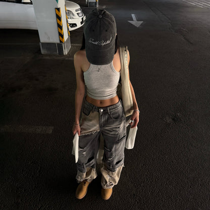 Dames Cargo-Jeans avec un lavage unique et des détails déchirés Chic und Stil