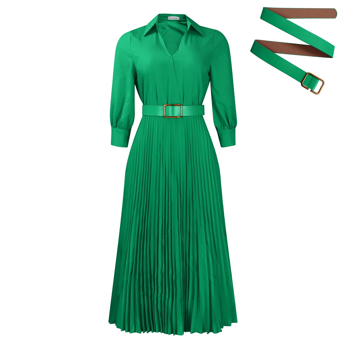 Robe chemise plissée pour femmes avec ceinture à la taille et manches longues Chic und Stil