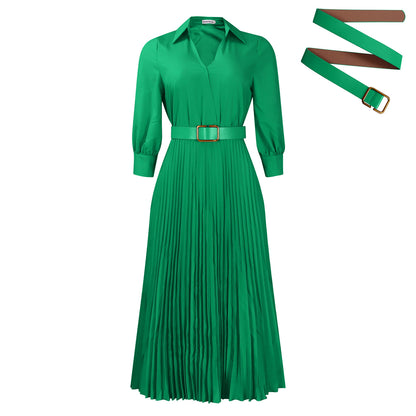 Robe chemise plissée pour femmes avec ceinture à la taille et manches longues Chic und Stil