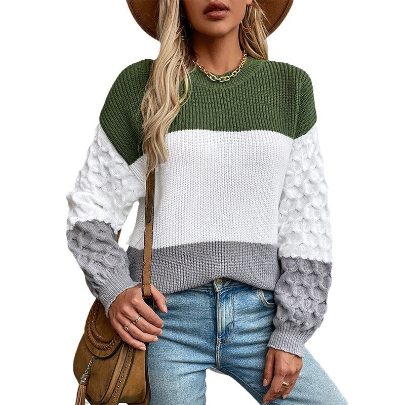 Pull féminin à la mode avec manches structurées et rayures bloc Chic und Stil