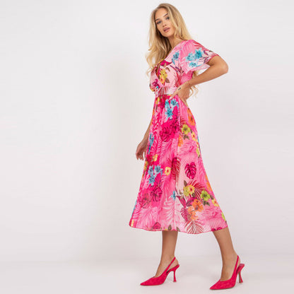 Robe midi portefeuille plissée pour femmes avec motif floral coloré Chic und Stil
