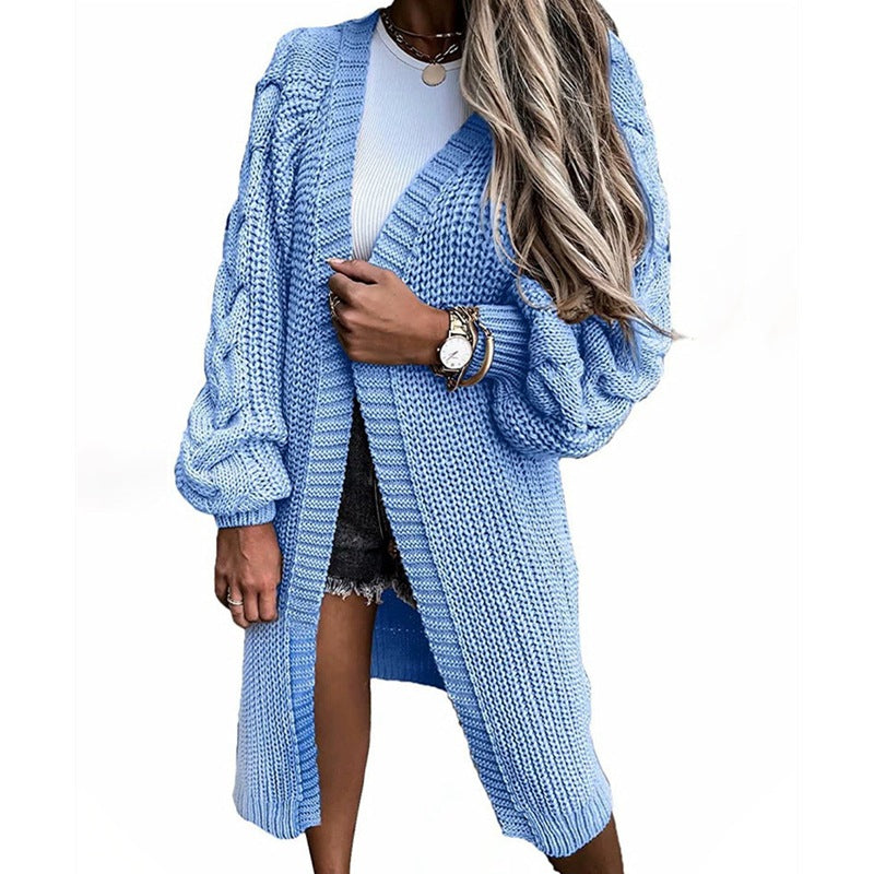 Dames gros tricot long cardigan avec manches bouffantes et coupe décontractée Chic und Still