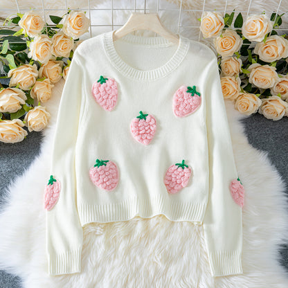 Pull en tricot pour femmes avec des applications de fraises et une coupe décontractée Chic und Stil