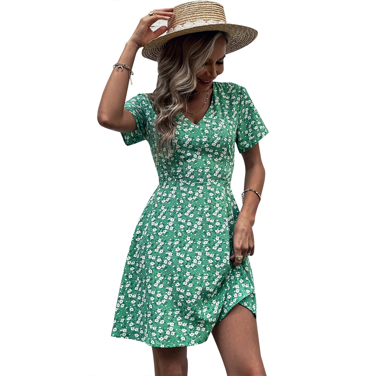 Robe de loisirs pour femmes avec motif floral et jupe évasée Chic und Stil