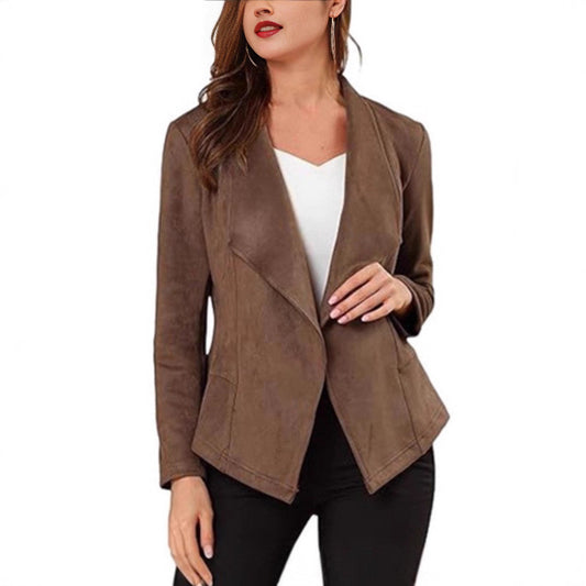 Blazer en simili cuir pour femmes avec coupe décontractée et revers tendance Chic und Stil