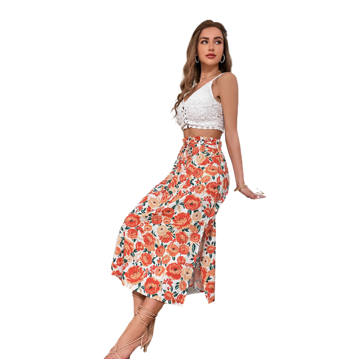 Jupe maxi élégante pour femmes avec design floral et taille élastique Chic und Stil