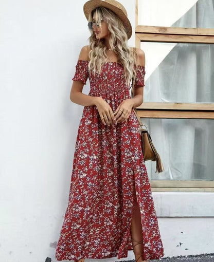Robe maxi femme avec silhouette décolletée et design floral Chic und Stil