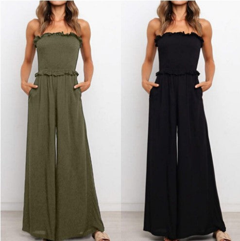 Salopette sans bretelles pour femmes avec jambe large et bordure à volants Chic und Stil