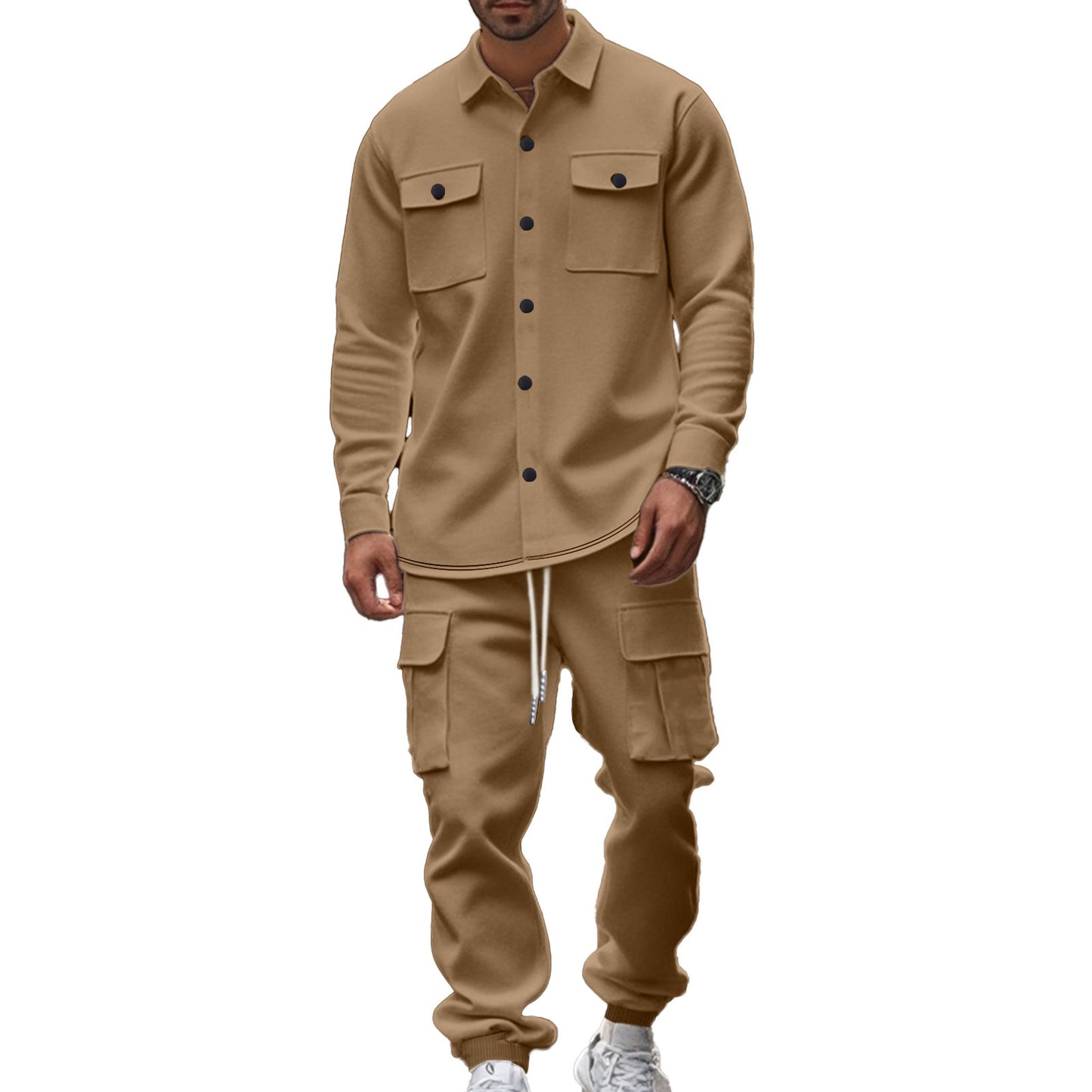 Men's Cargo Set with Casual Shirt and Chic Elastic Pants