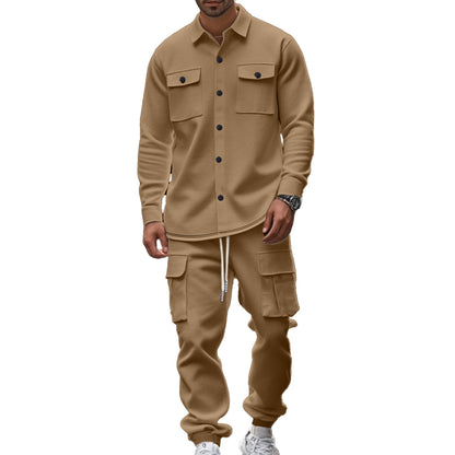 Men's Cargo Set with Casual Shirt and Chic Elastic Pants