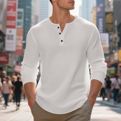 T-shirt Henley à manches longues décontracté pour homme avec design texturé Chic und Stil