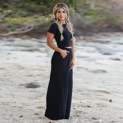 Dames Crop-top en coton confortable avec pantalon large Chic und Stil