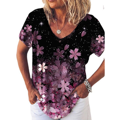 T-shirt à imprimé floral pour femmes à col en V Chic und Stil