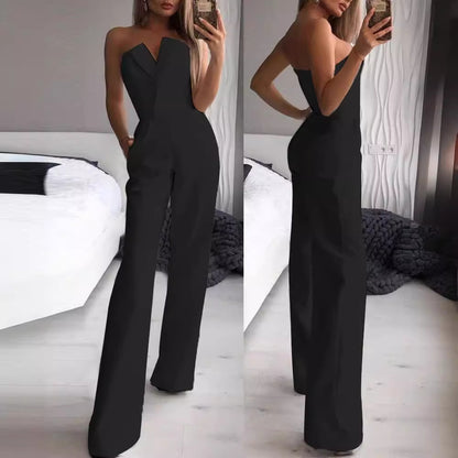 Dames élégant combinaison avec coupe cintrée et décolleté en V profond Chic und Stil