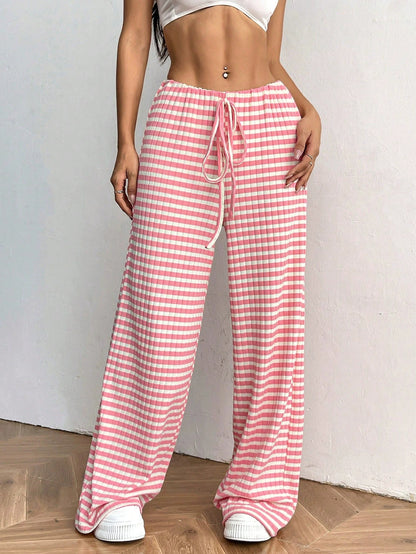 Wide striped palazzo pants in lightweight cotton for women with tie belt Chic and Style