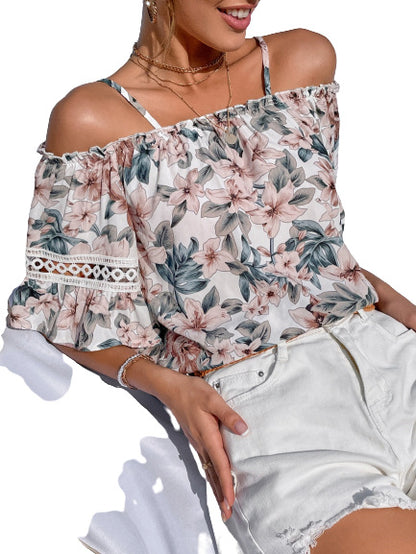 Blouse off-shoulder pour femmes avec des motifs floraux et des manches en dentelle Chic und Stil