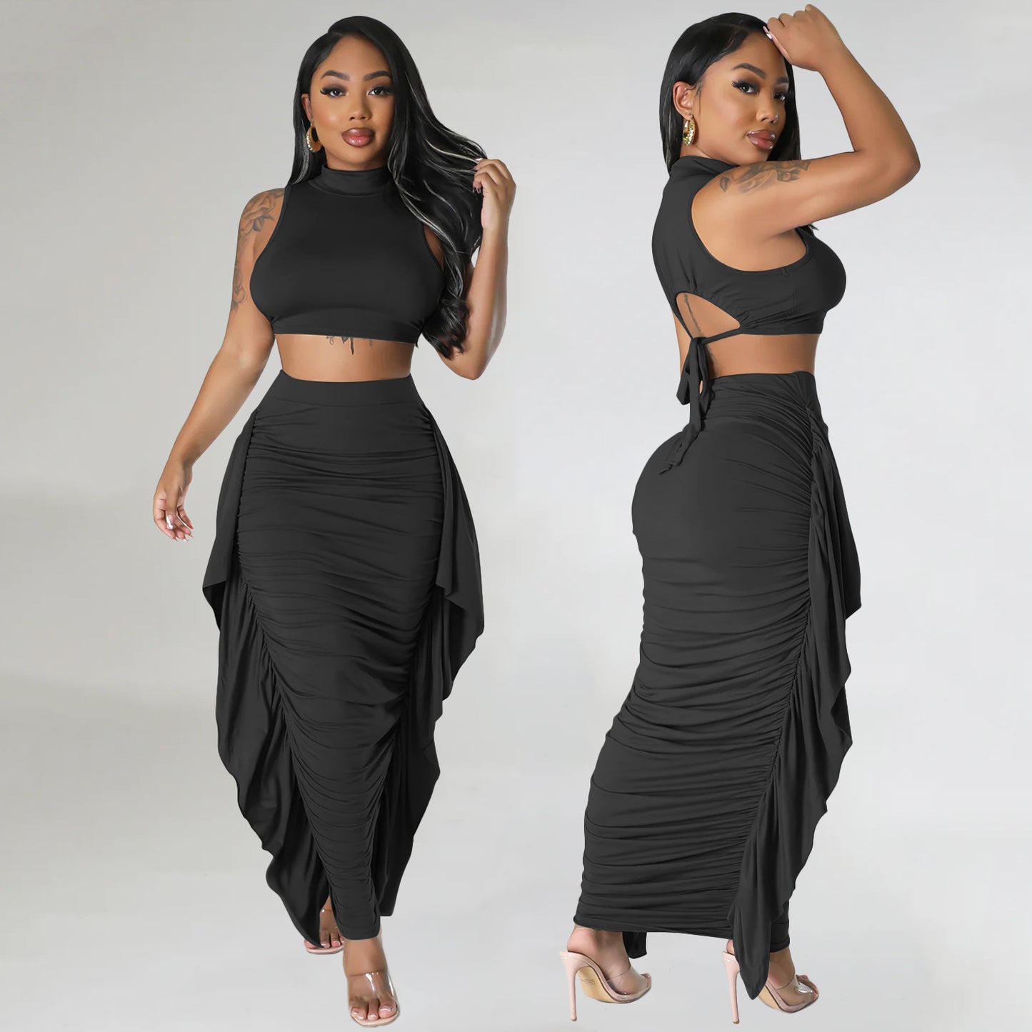 High Waist Bodycon Dress and Crop Top Set for Women Chic and Stylish