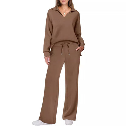 Dames ensemble décontracté avec grand col et pantalon ample confortable Chic und Stil