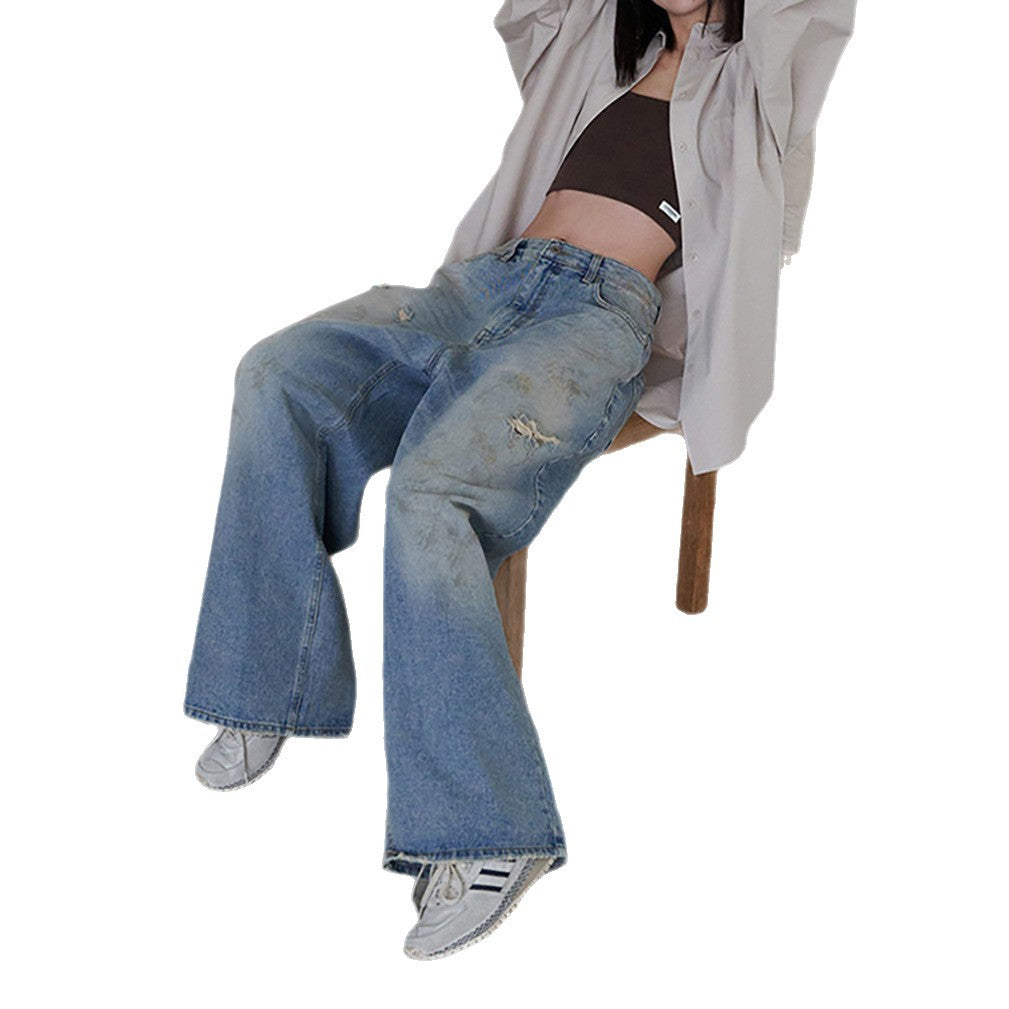 Dames Jeans à coupe large en look usé Chic und Stil