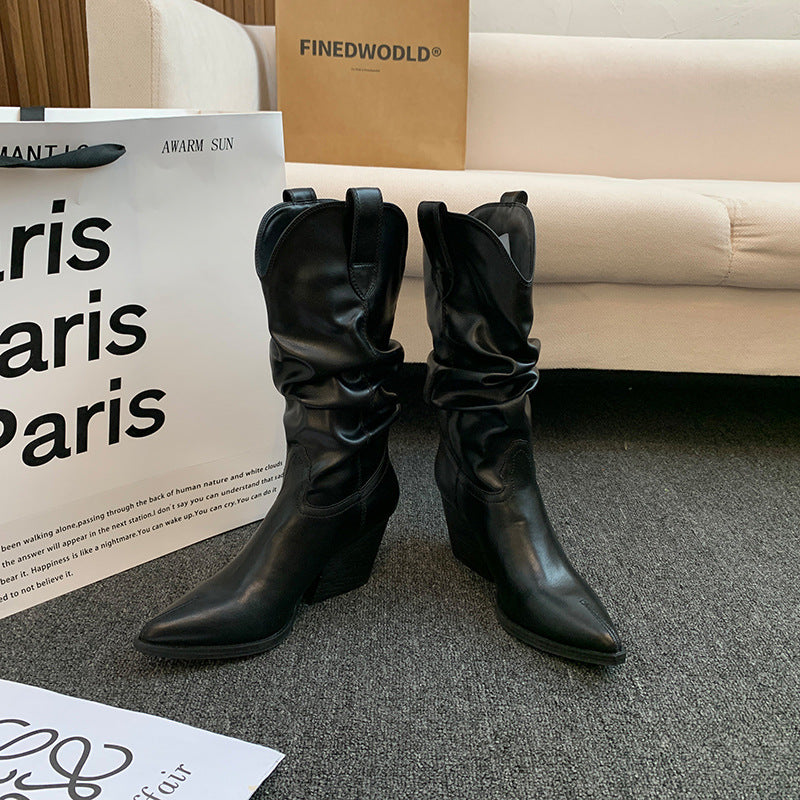 Bottes Western pour femmes avec un élégant drapé et un talon Chic und Stil
