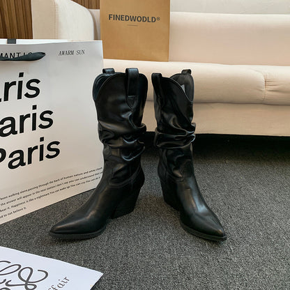 Bottes Western pour femmes avec un élégant drapé et un talon Chic und Stil