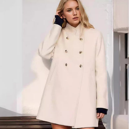 Dames Élégante Manteau Court à Double Rangée de Boutons avec Détails Soie Chic und Stil