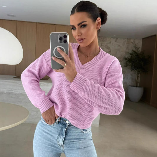 Pull en tricot pour femmes avec décolleté en V plongeant et coupe décontractée Chic und Stil